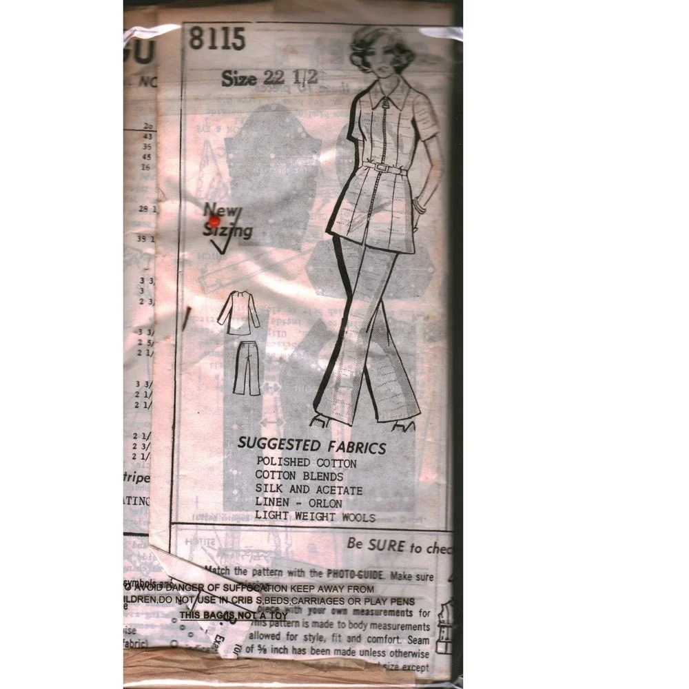 Vintage Mail Order 8115 Sewing Pattern Women Tunic and Trousers Size 22 1/2 70s